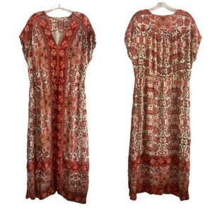 LUCKY BRAND V-Neck Kaftan Style Boho Dress with Pockets